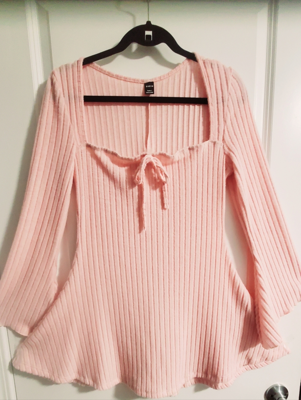 Blush Pink Ribbed Tie-Front Tunic/Dress